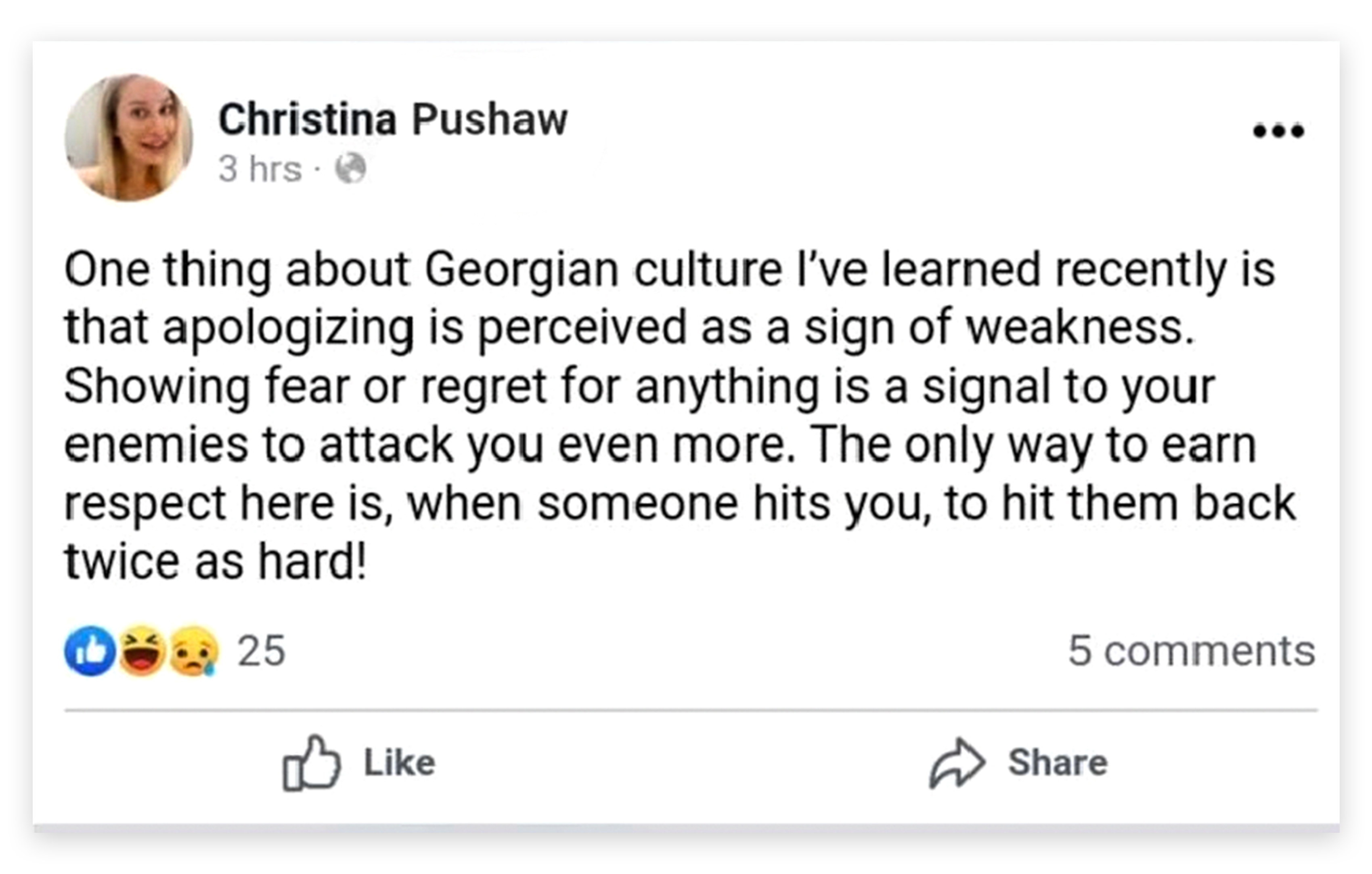 Politico-published screenshot of older Facebook post attributed to Pushaw